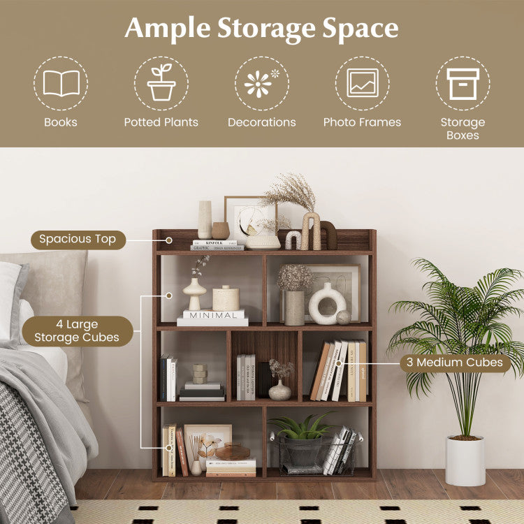 7 Cubes Open-back Bookshelf with Anti-Toppling Devices