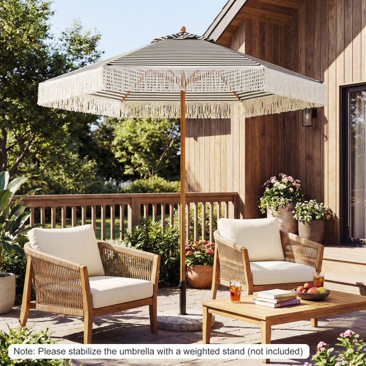 7 Feet Patio Umbrella with Fringe Sun-Protective Beach Umbrella with Boho Tassel