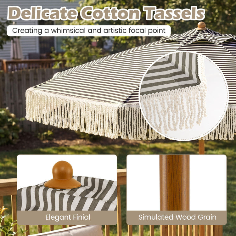 7 Feet Patio Umbrella with Fringe Sun-Protective Beach Umbrella with Boho Tassel