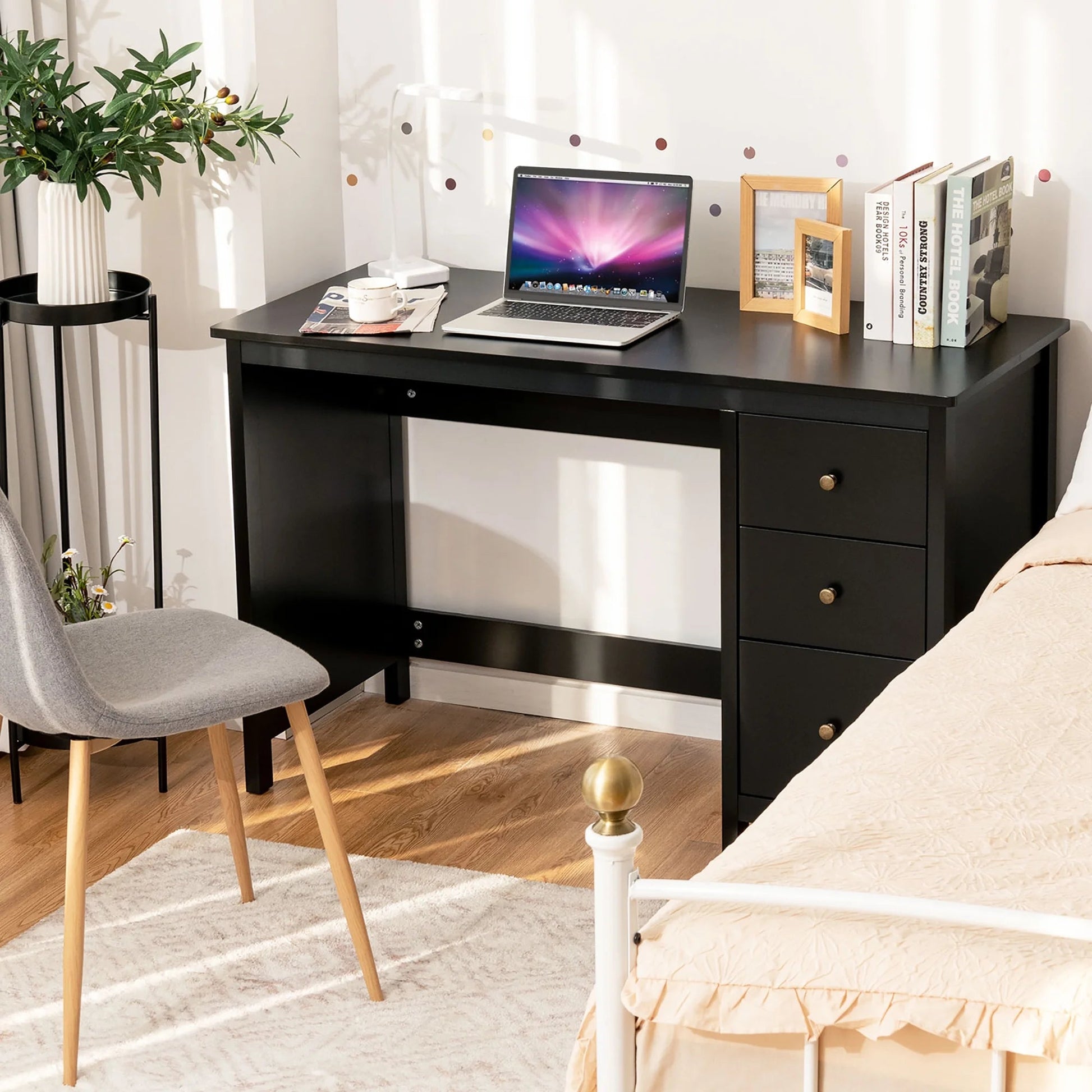 Computer Desk Study Writing Desk Home Office Workstation with 3 Drawers Black Costway