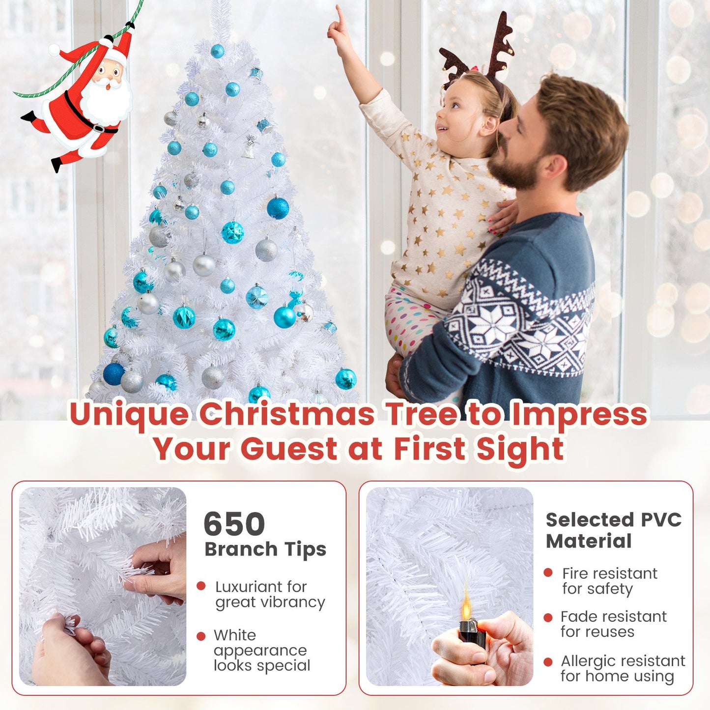 6Ft Artificial PVC Christmas Tree Stand Indoor Outdoor White