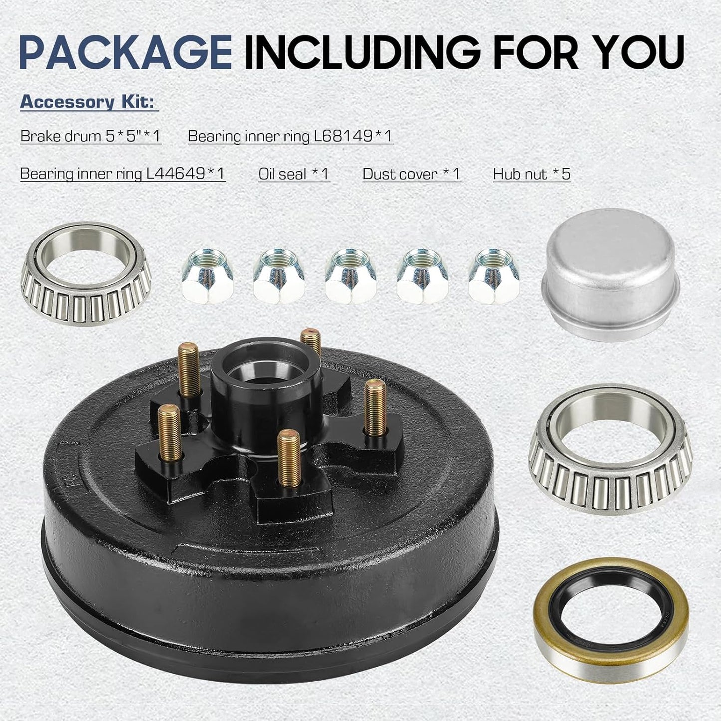 Trailer Brake Drum Kit, 5-Hole on 5" Bolt Circle Brake Drum for 3500 lb Axles SEHNSUCHT