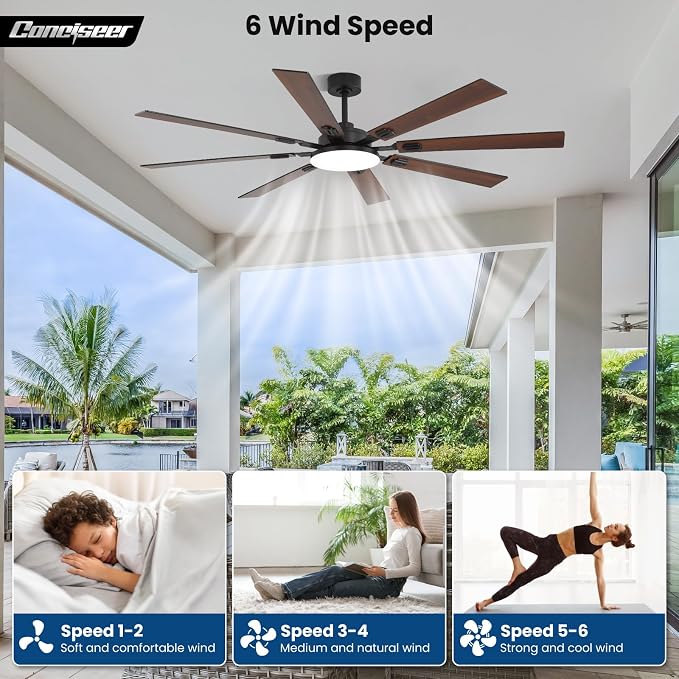 72 Inch Ceiling Fans with Lights and Remote, Dual Color 8 Blades