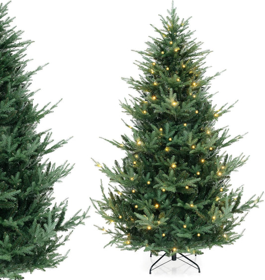 DORTALA 7FT Prelit Christmas Tree Green, Hinged Artificial Xmas Tree with 340 Warm White LED Lights Dortala