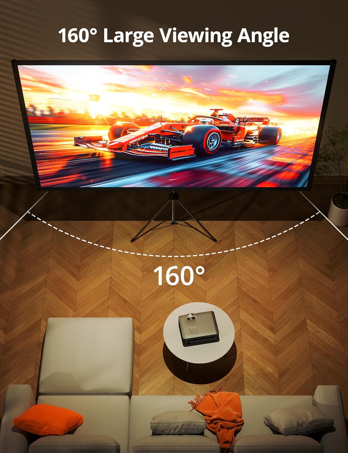 Portable Projector Screen with Stand, 100-inch 16:9 4K HD PVC Outdoor Indoor Movie Screen