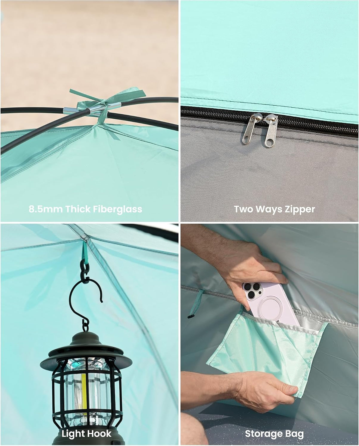 Beach Tent for 4 Person, Portable Sun Shade Shelter | 3 Large Mesh Windows