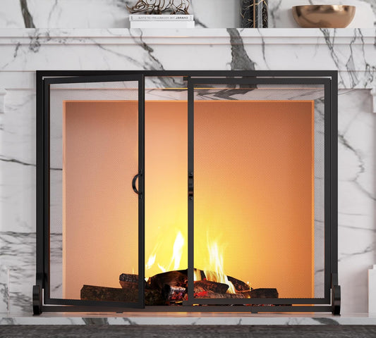 Fire Beauty Fireplace Screen with Hinged Doors, Powder Coated Steel Frame, Metal Mesh Fire Beauty