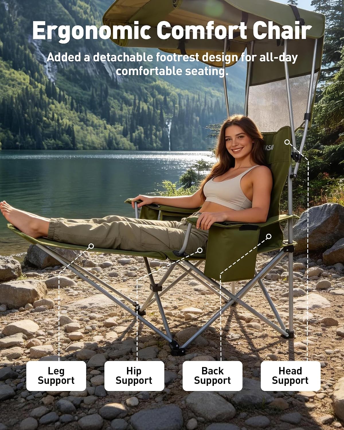 Folding Camping Chair with Shade: Canopy Camp Chairs with Umbrella for Adults