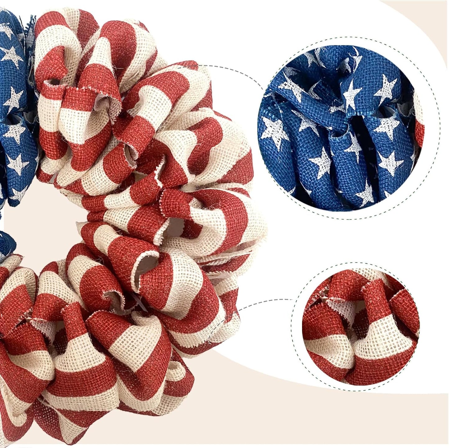 13 Inch Patriotic Burlap Wreath, 4th of July Summer Burlap Stripe and Stars Printed Wreath EgoLot