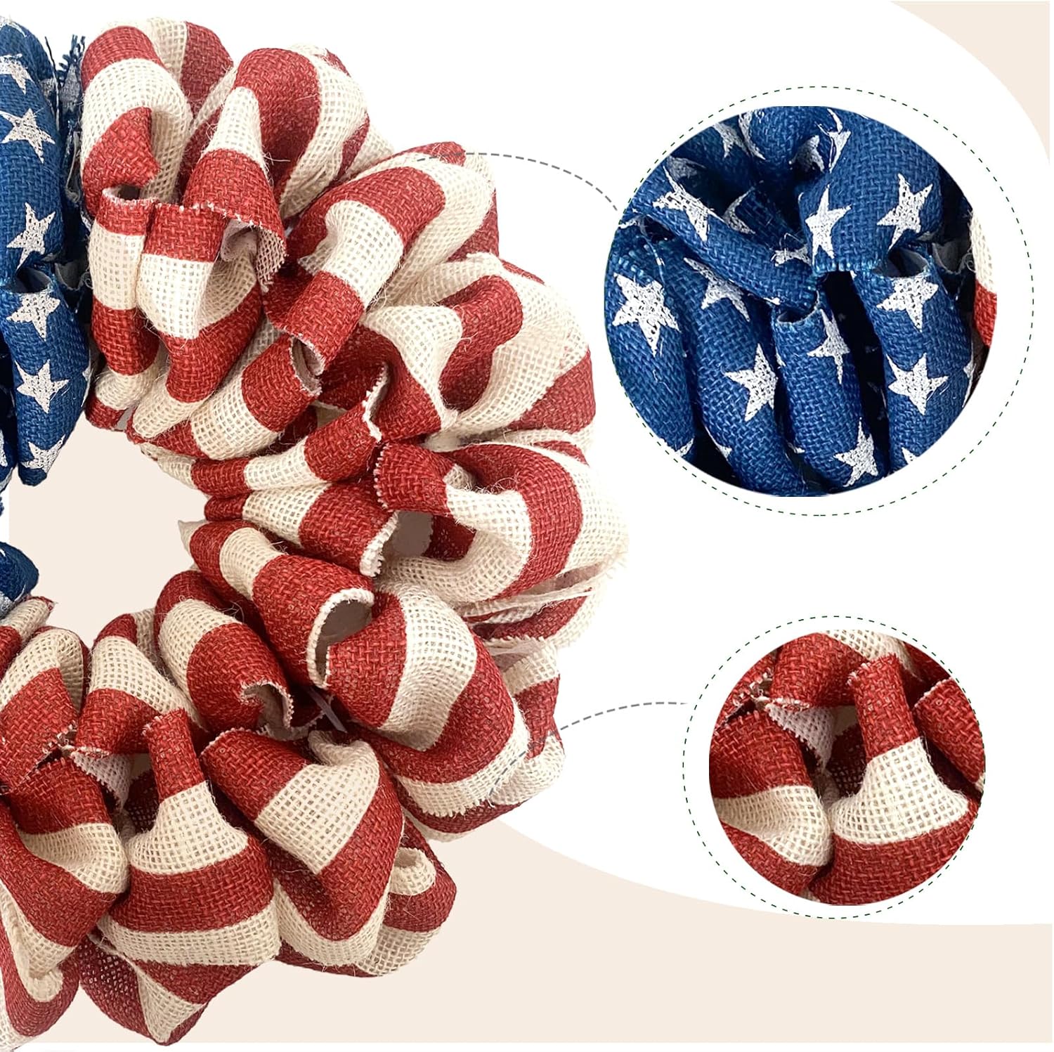 13 Inch Patriotic Burlap Wreath, 4th of July Summer Burlap Stripe and Stars Printed Wreath EgoLot