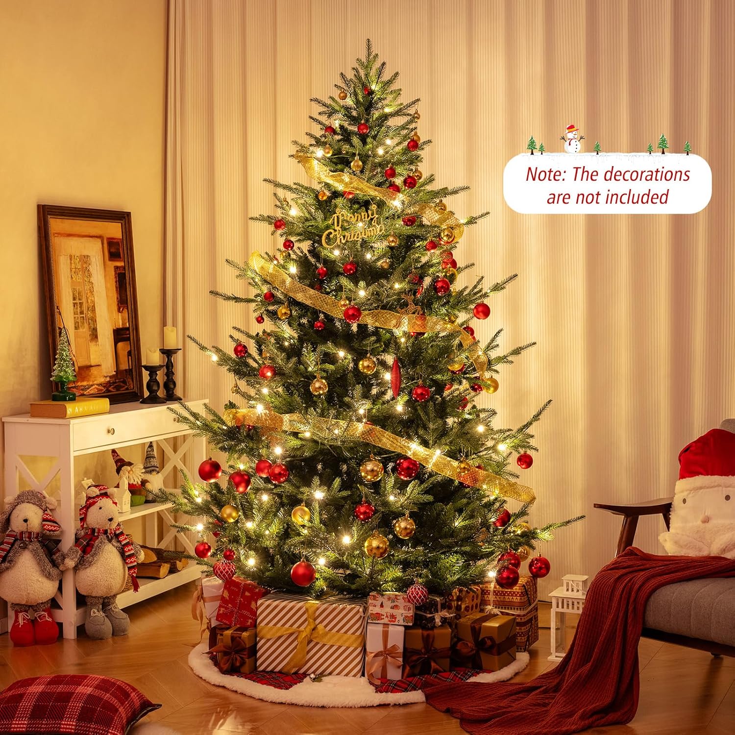 DORTALA 7FT Prelit Christmas Tree Green, Hinged Artificial Xmas Tree with 340 Warm White LED Lights Dortala