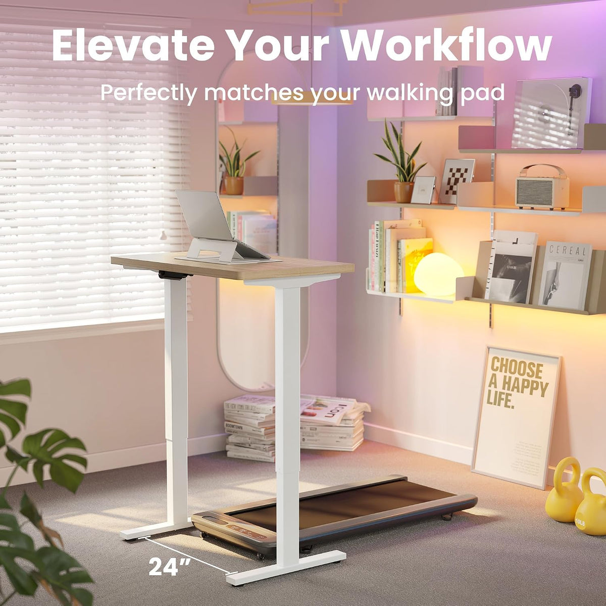 32x19 Inch Small Electric Standing Desk, Adjustable, Light Walnut