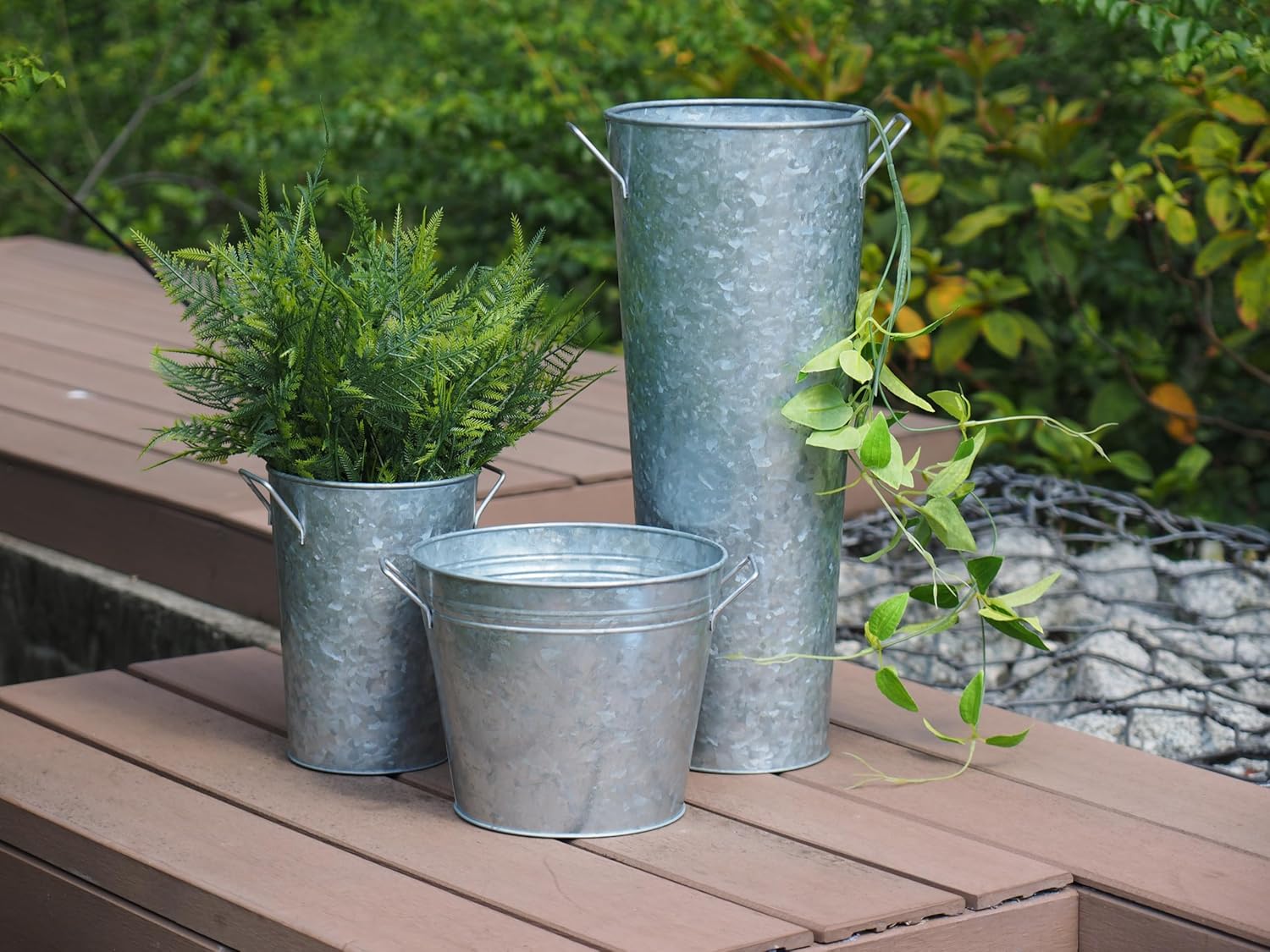Hosley Galvanized French Bucket Vase with Handles 6" Dia x 15" H Hosley