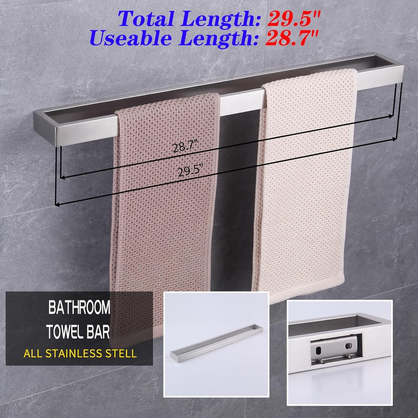 GERZWY Bathroom 30-Inch Towel Bar Stainless Steel Bath Towel Bar Gerzwy