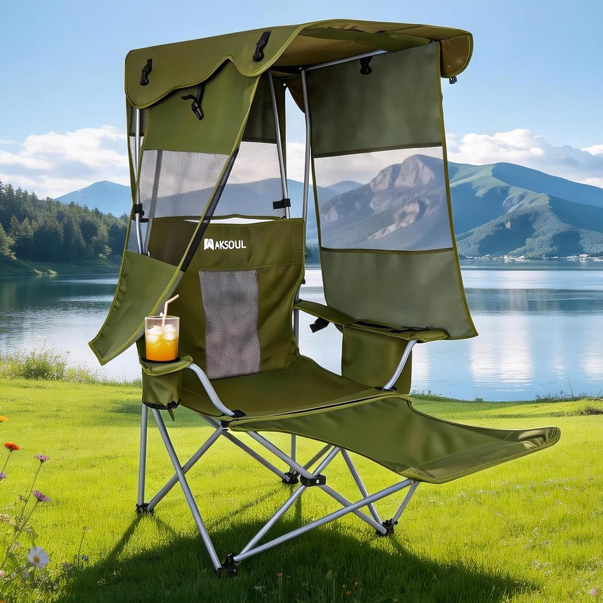 Folding Camping Chair with Shade: Canopy Camp Chairs with Umbrella for Adults