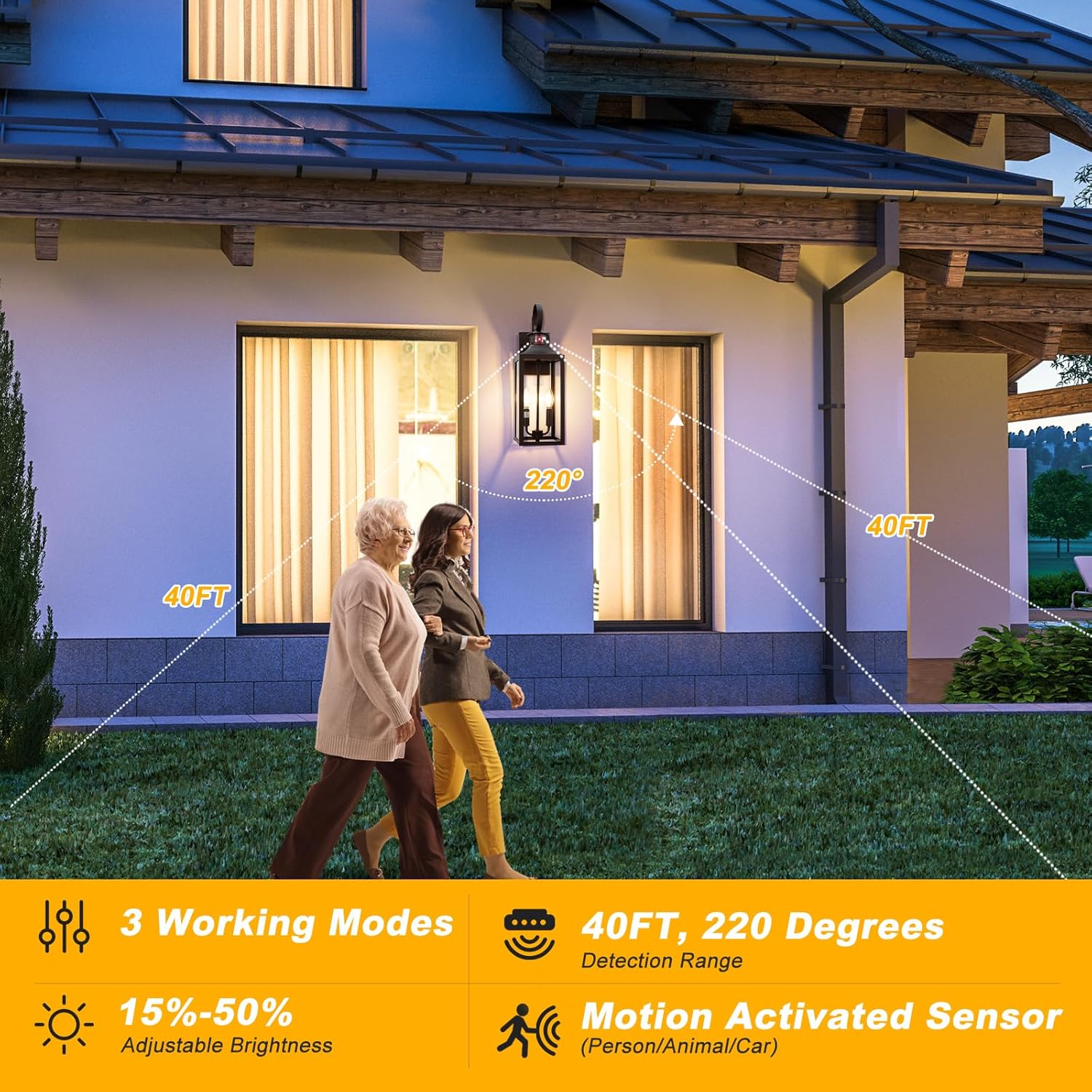 20" Oil Rubbed Bronze Motion Sensor Outdoor Light, Large Dusk to Dawn Yolsunes