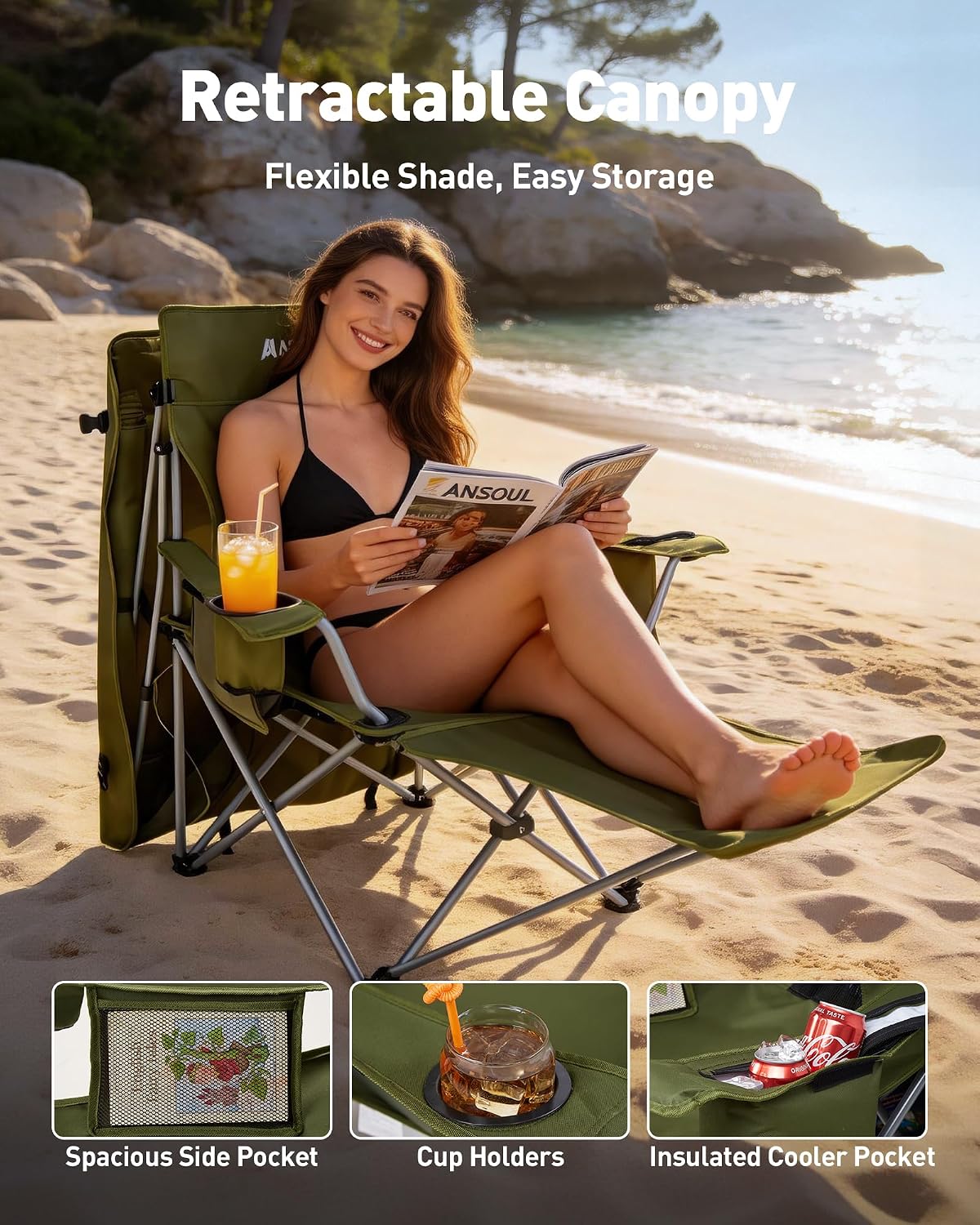 Folding Camping Chair with Shade: Canopy Camp Chairs with Umbrella for Adults