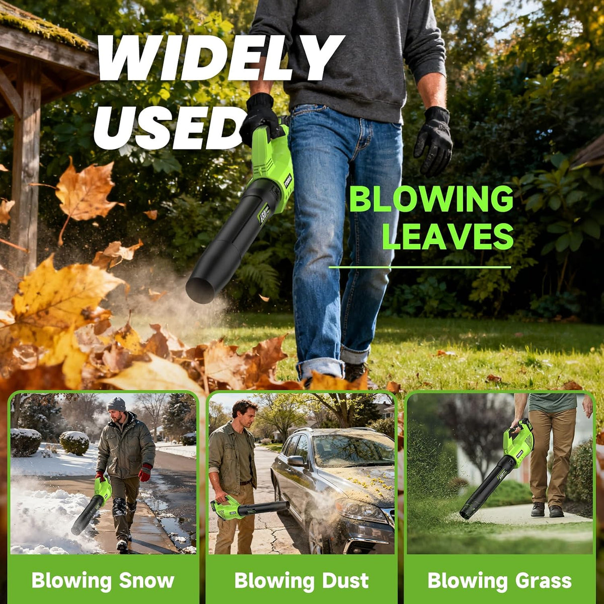 Leaf Blower Cordless, 650CFM Electric Leaf Blowers with 2 x 5.2Ah Batteries and Charger