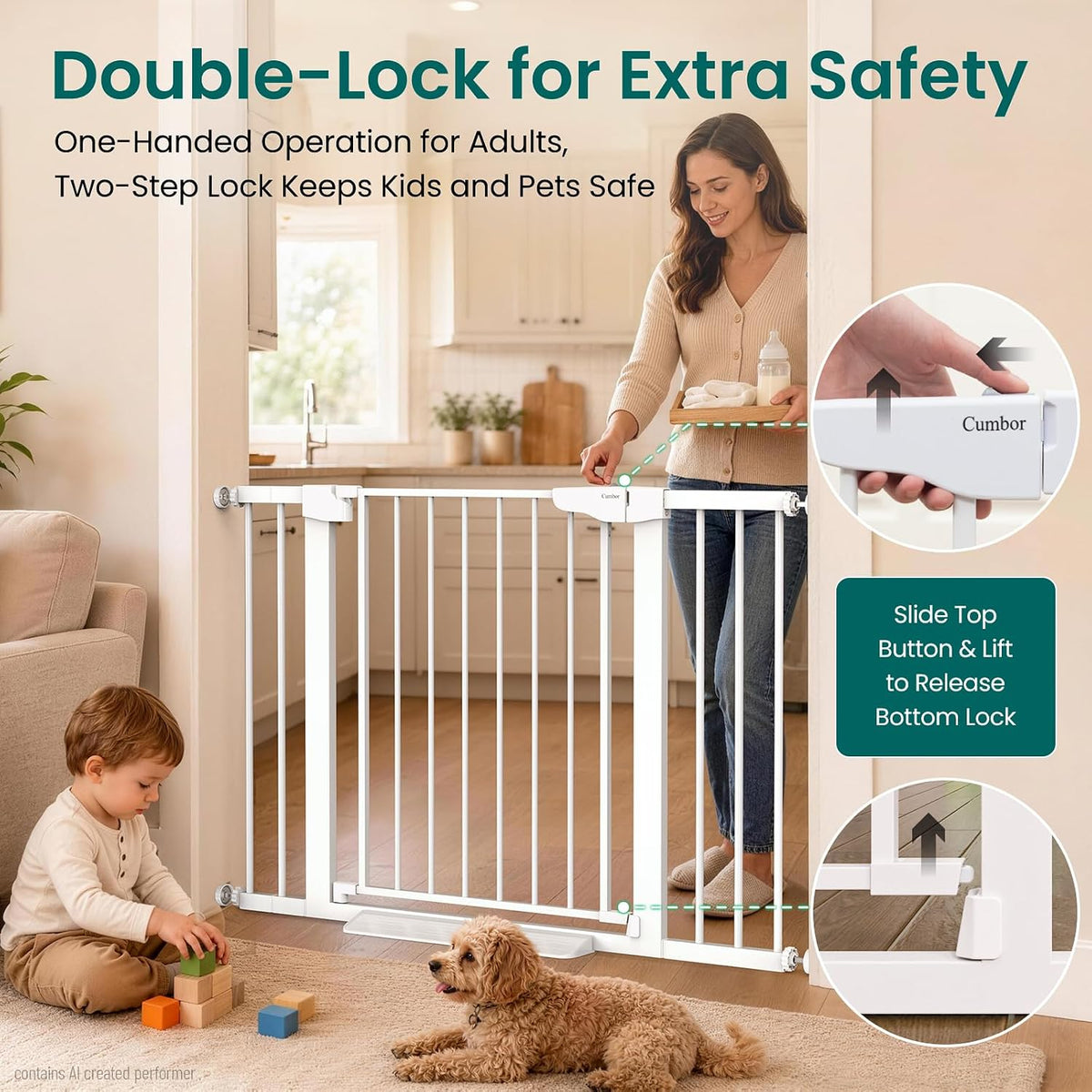 30-46" Baby Gate for Stairs, Auto Close Dog Gate for Doorways White