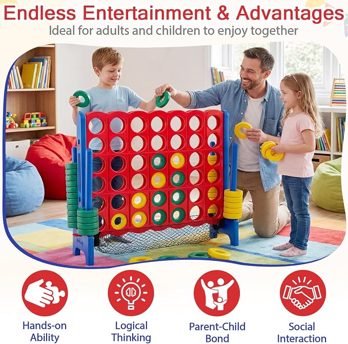 Giant 4-in-a-Row Game Set, Jumbo 4-to-Score for Kids and Adults