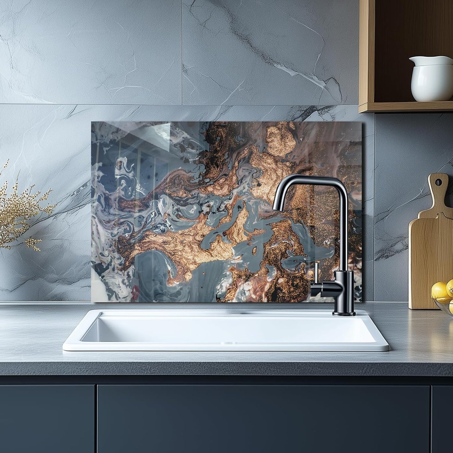 DAIFURONGE Tempered Glass Backsplash For Kitchen Behind Stove,Marbling (30"x30") Daifuronge