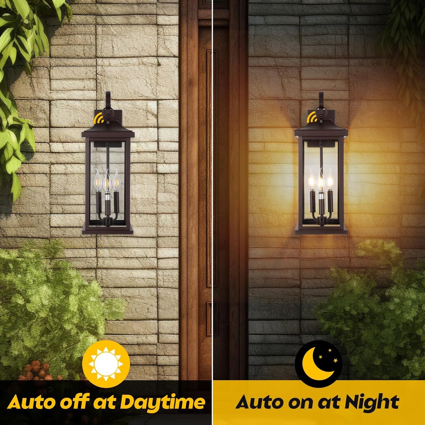 1-Pack 23” Dusk to Dawn Outdoor Light Fixture Oil Rubbed Bronze 3-Light Roravilia