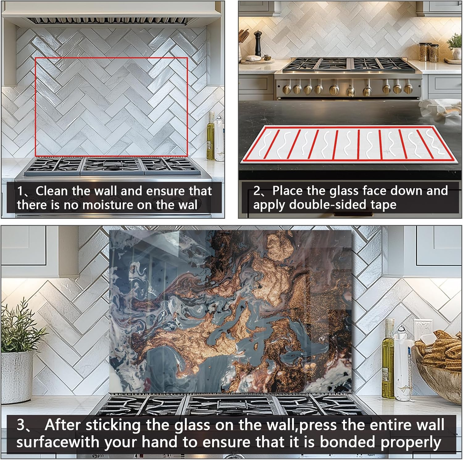 DAIFURONGE Tempered Glass Backsplash For Kitchen Behind Stove,Marbling (30"x30") Daifuronge