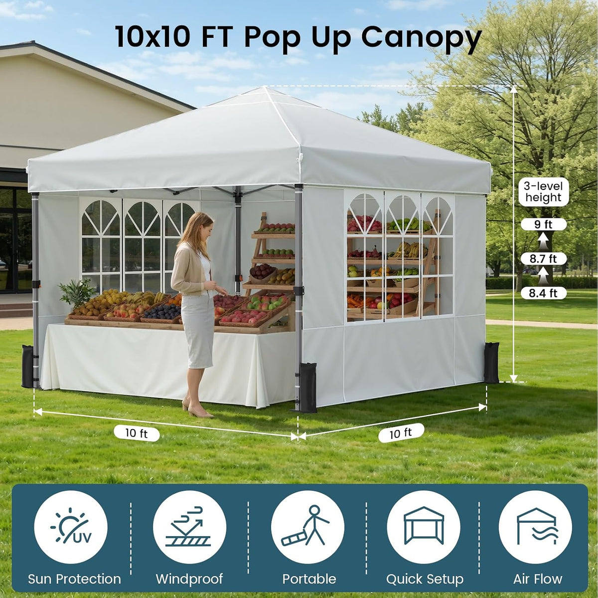 Used - 10x10ft Pop Up Canopy Tent with Sidewalls for Events, Parties