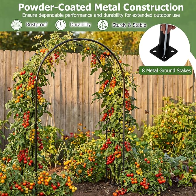 7.2Ft Garden Arch Arbor Trellis for Climbing Plants, Black