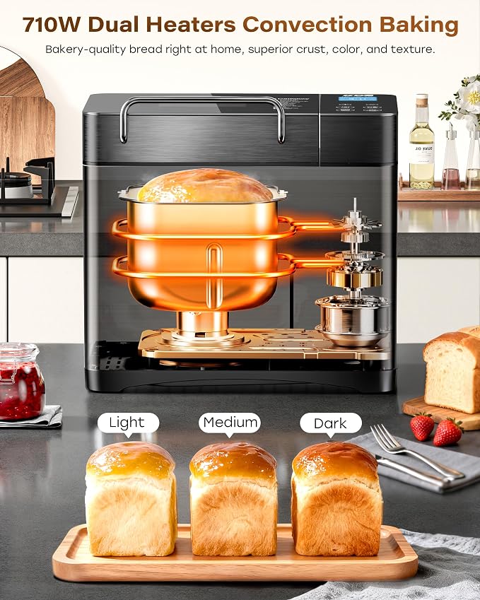 2LB Bread Maker Dual Heaters, 17-in-1 Stainless Steel Bread Machine