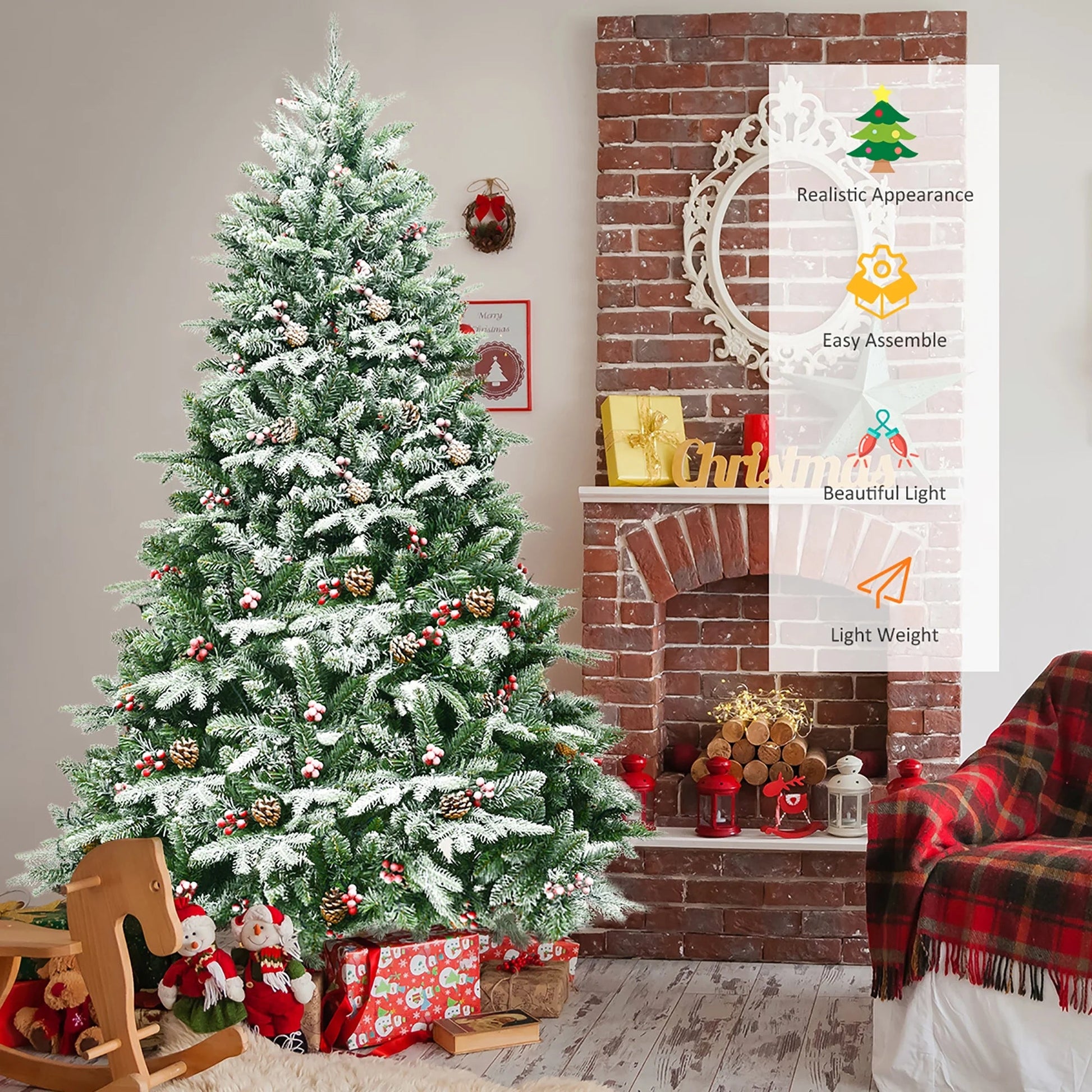 Costway 6.5Ft Pre-lit Snow Flocked Hinged Artificial Christmas Spruce Tree w/ 450 Lights Costway