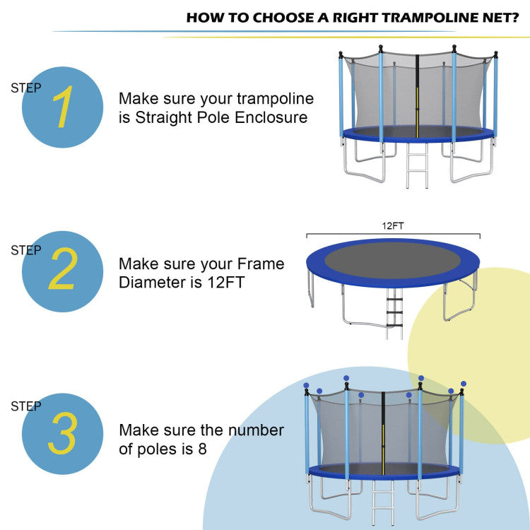 12' Replacement Weather-Resistant Trampoline Safety Enclosure Net Costway
