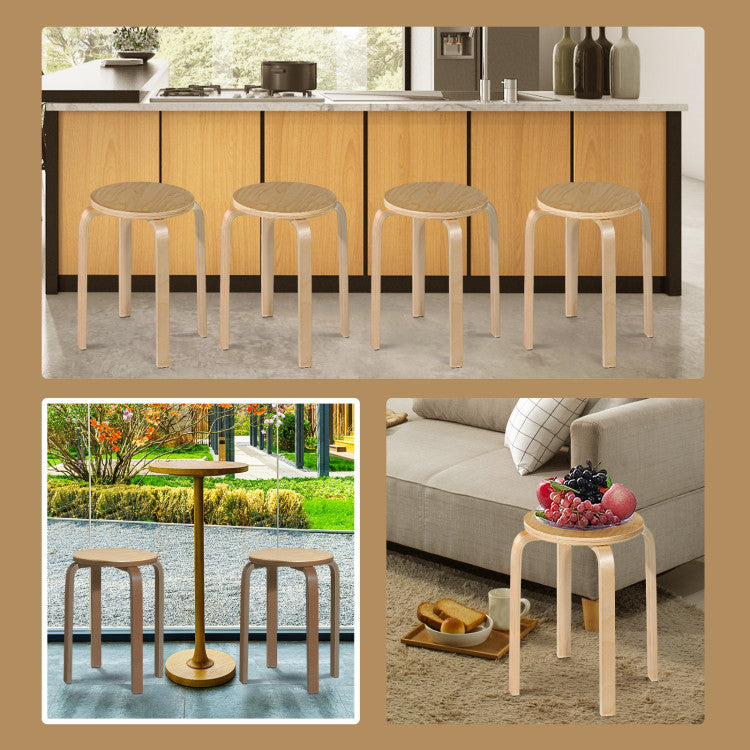 Set of 4 18 Inch Stackable Bentwood Dining Chairs with Round Top