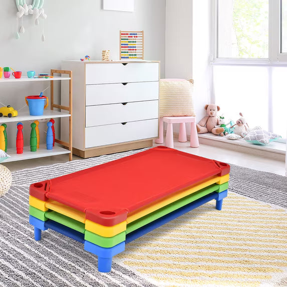 Pack of 4 Kids Stackable Naptime Cot 51''Lx23''W Daycare Rest Mat Colorful
