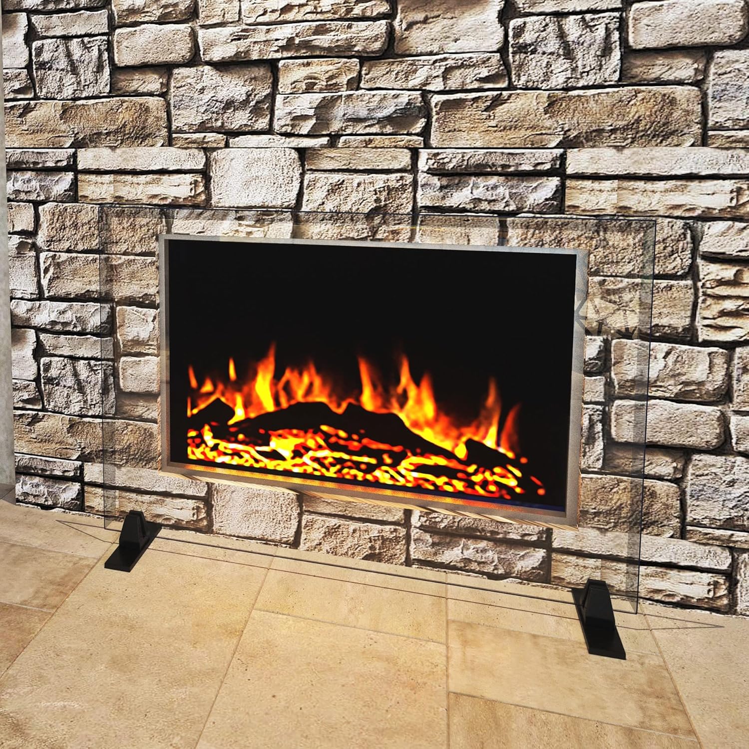 Premium Tempered Glass Fireplace Screen with Exclusive Beveled Edge | 29" H x 39" W Clearly Innovative