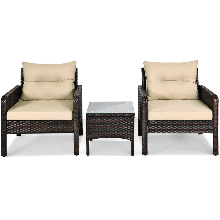 Missing Cushion - 3 Pieces Outdoor Patio Rattan Conversation Set with Seat Cushions