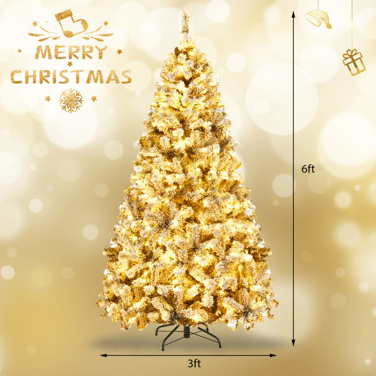 6' Pre-Lit Premium Snow Flocked Hinged Artificial Christmas Tree Costway