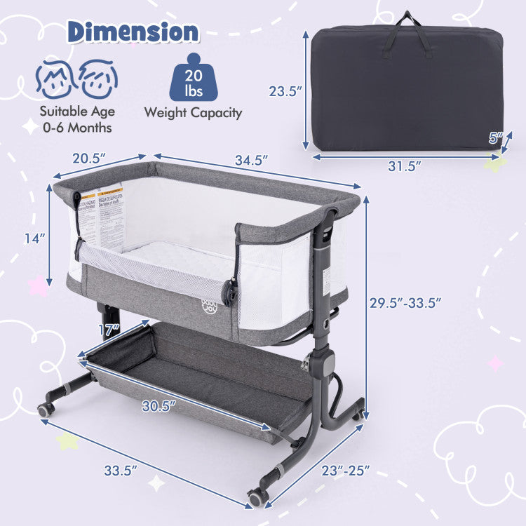 Baby Bassinet Bedside Sleeper with 6-Level Adjustable Height
