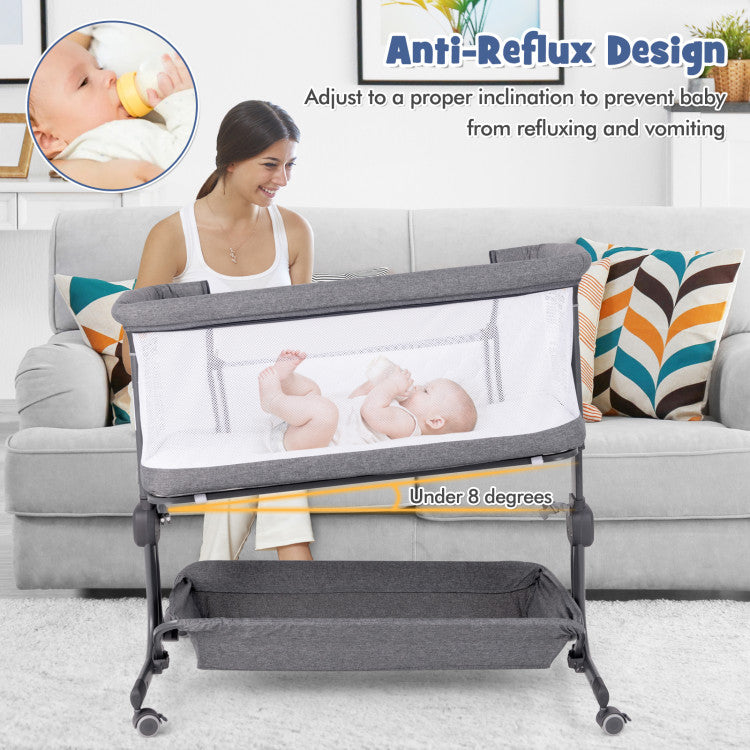 Baby Bassinet Bedside Sleeper with 6-Level Adjustable Height