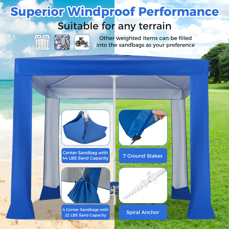 Beach Canopy Tent with Detachable Sidewall and Folding Table Costway