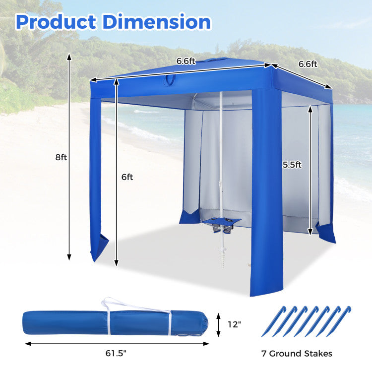 Beach Canopy Tent with Detachable Sidewall and Folding Table Costway