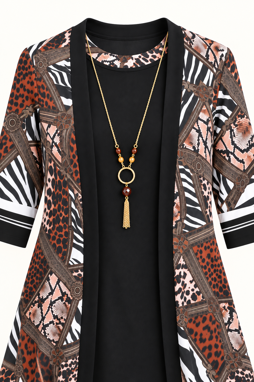 Women’s Black Dress & Animal Print Cardigan Set – Large