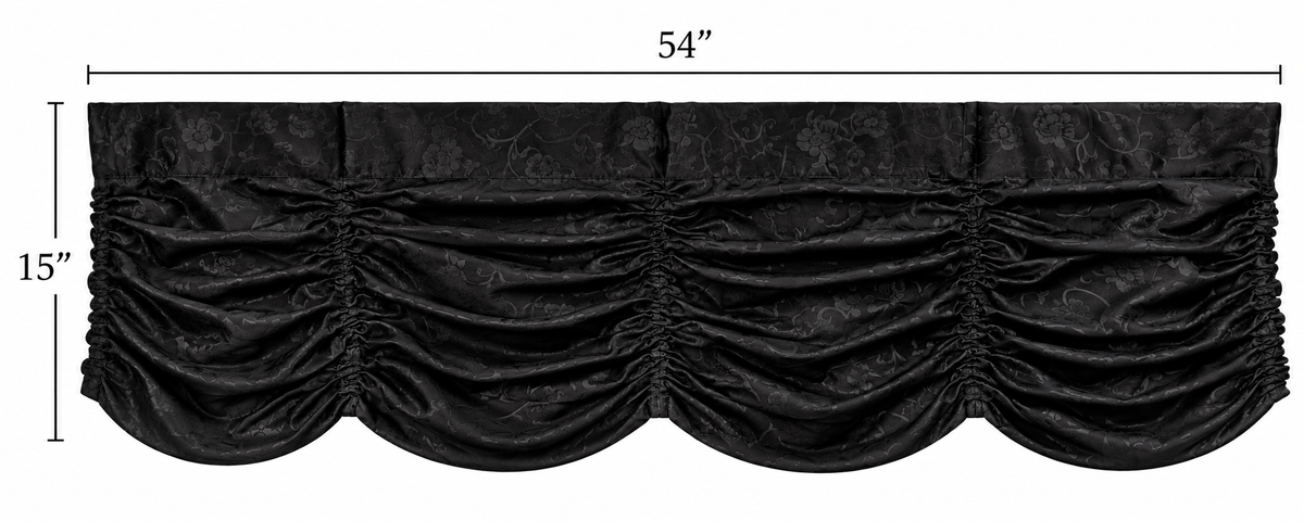 Black Floral Jacquard Scalloped Curtain Valance – 54″ × 15″