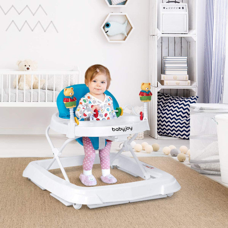 Height Adjustable Folding Baby Walker with High Back and Padded Seat BabyJoy