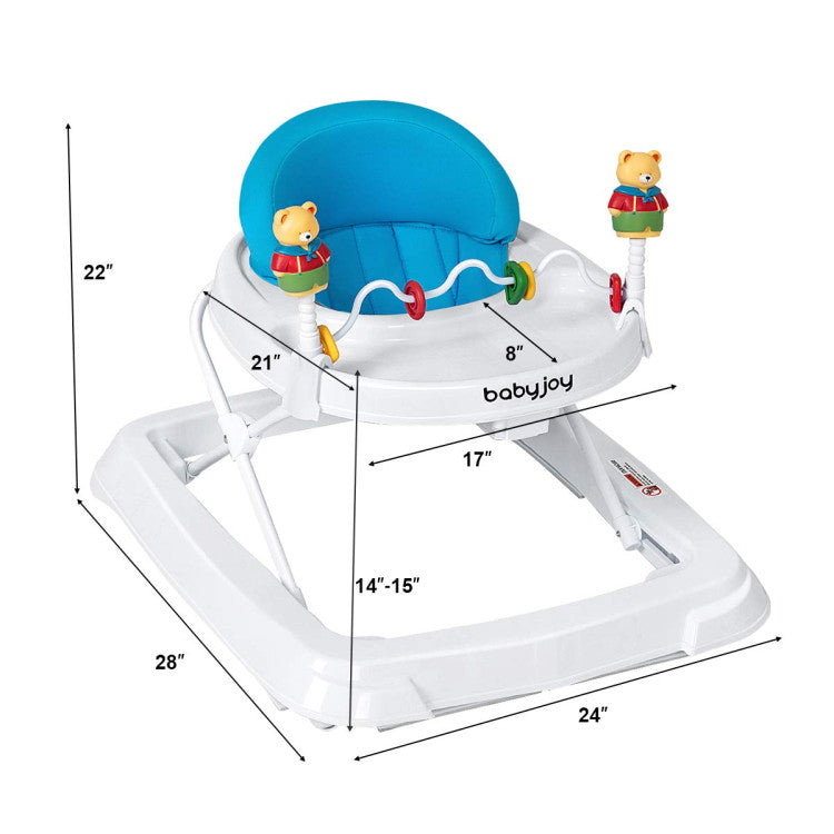 Height Adjustable Folding Baby Walker with High Back and Padded Seat BabyJoy