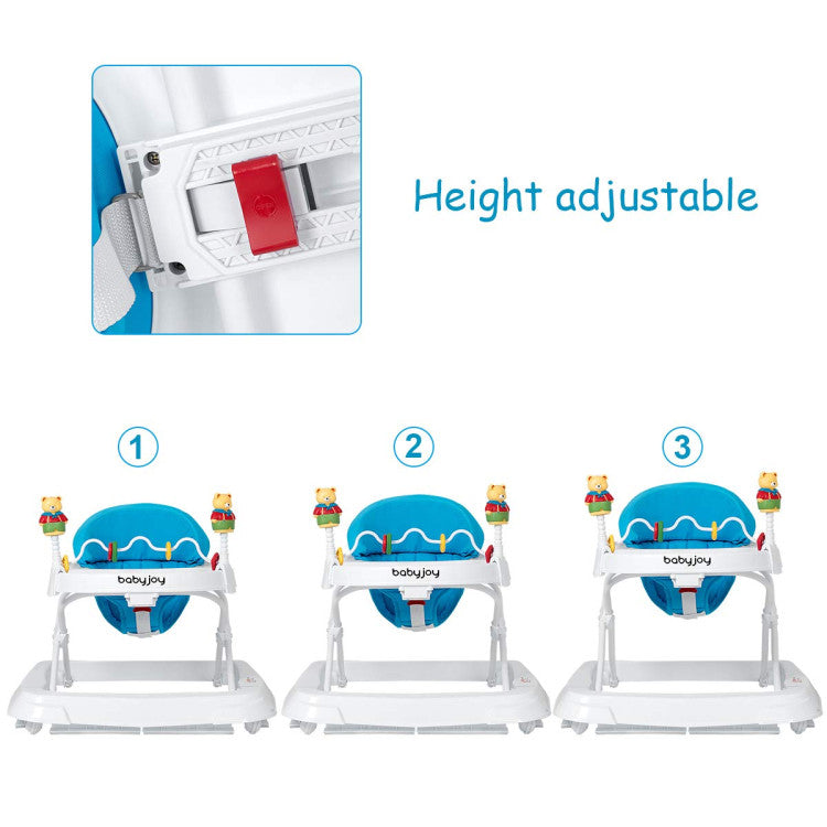 Height Adjustable Folding Baby Walker with High Back and Padded Seat BabyJoy