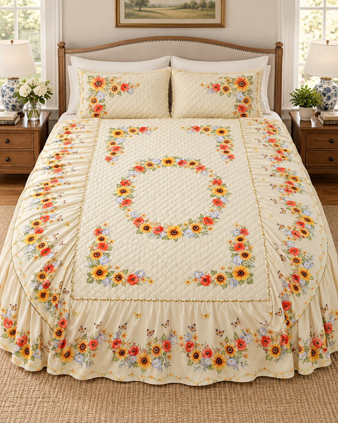 Harvest Floral Skirted Bedspread