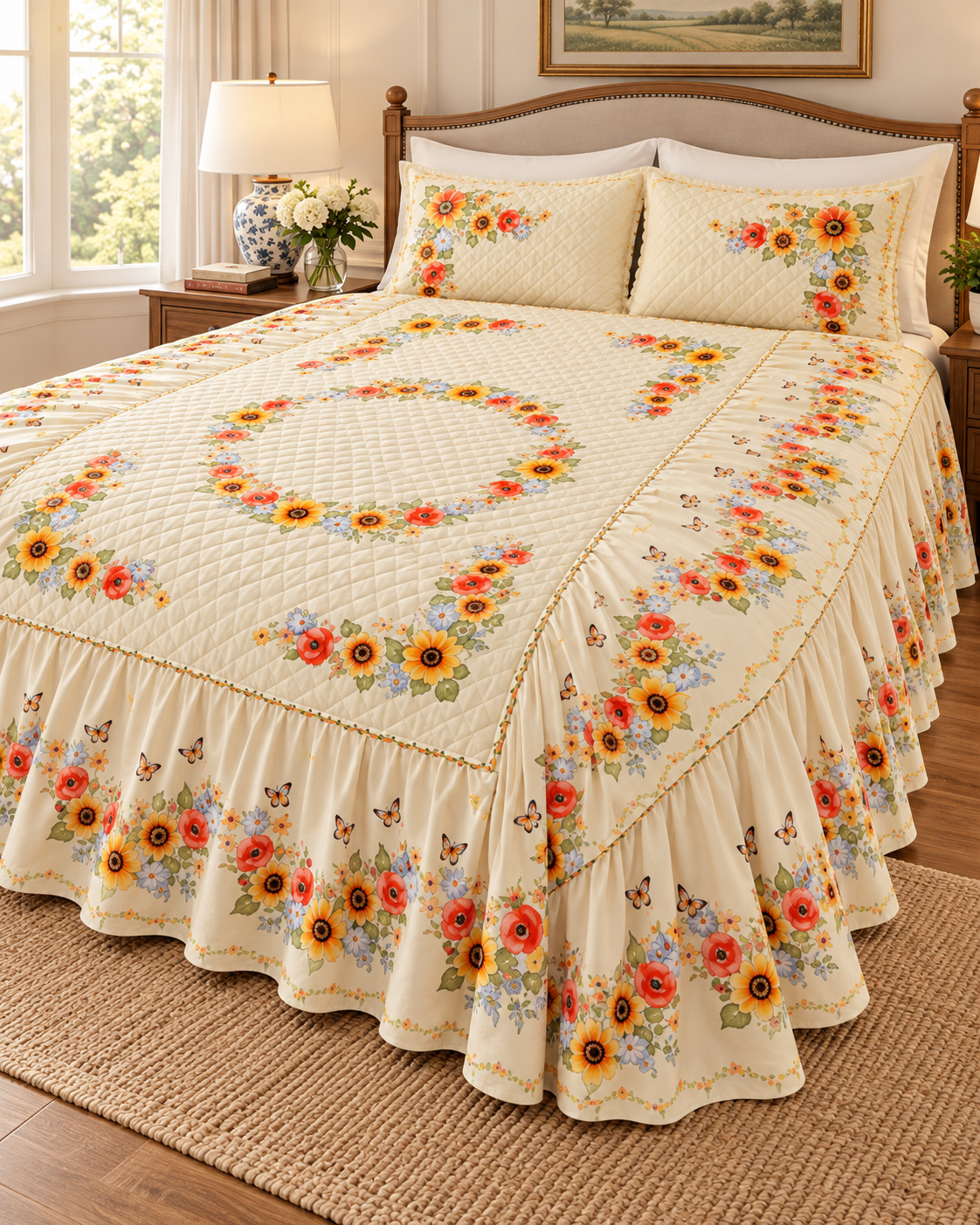 Harvest Floral Skirted Bedspread