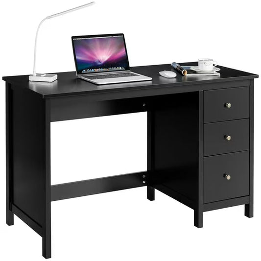 Computer Desk Study Writing Desk Home Office Workstation with 3 Drawers Black Costway