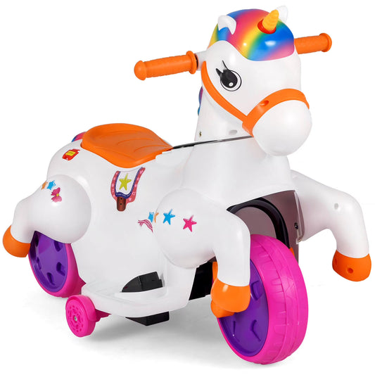 ostway 12V Kids Ride on Unicorn Toy with Training Wheels Music One-button Start Horse Toy Multicolor Costway